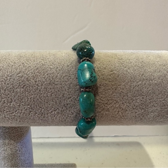 Genuine Turquoise & Sterling Silver 925 Stretch Bracelet- Artisan made - Picture 6 of 12
